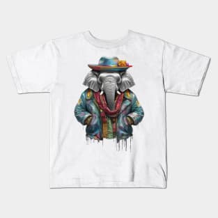 Elephant wearing a jackets hat and a scarf Kids T-Shirt